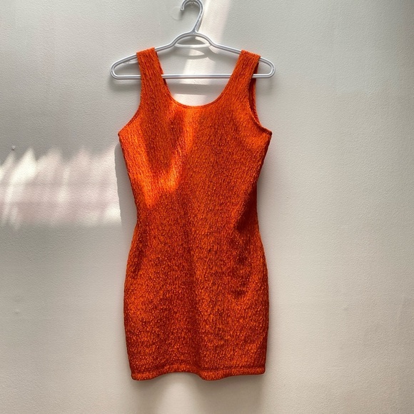 Vintage - Stretchy Ruched Orange Sleeveless Dress Pleasant Pheasant - Picture 3 of 5